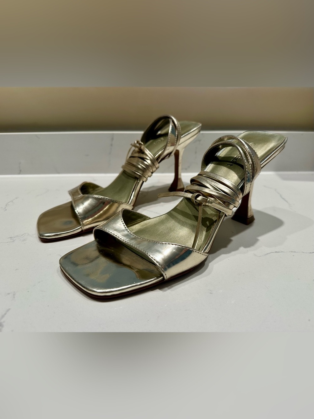 Open Edit Metallic Gold Lace Up Heels - size 8.5M - Picture 3 of 10